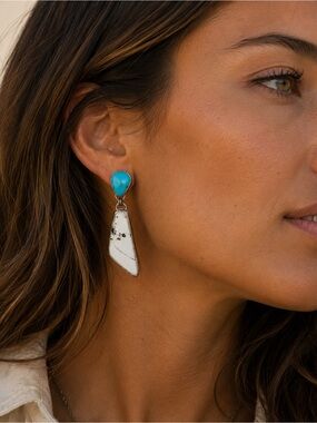 Kingman Turquoise and White Buffalo Dangle Earrings - Women Jewelry